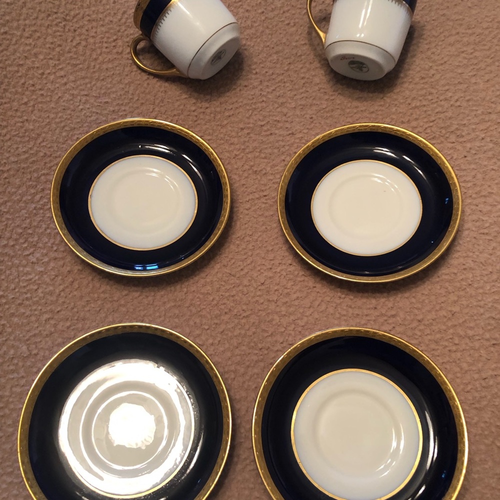 Tiffany & Co. 4 Vintage White Porcelain Saucer with Gold Band & 2 Bavaria Cups